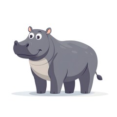 Fototapeta premium Cartoon illustration depicts a friendly smiling hippopotamus standing on a ground plane.