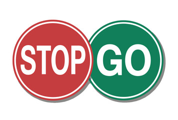 Two circular traffic signs, one red STOP and one green GO, symbolizing decision making and direction.