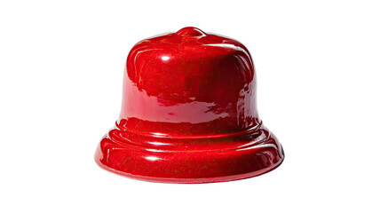 Fototapeta premium Red bell with smooth curved metal surface and bright tonal detail showing clean ringing object form isolated on white background.