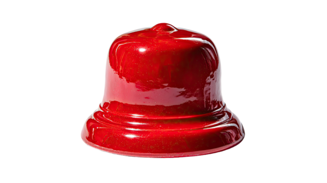 Red bell with smooth curved metal surface and bright tonal detail showing clean ringing object form isolated on white background.