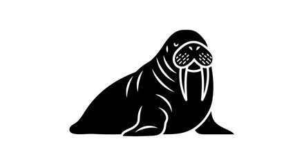 Majestic Walrus Illustration A Detailed Black and White Vector.