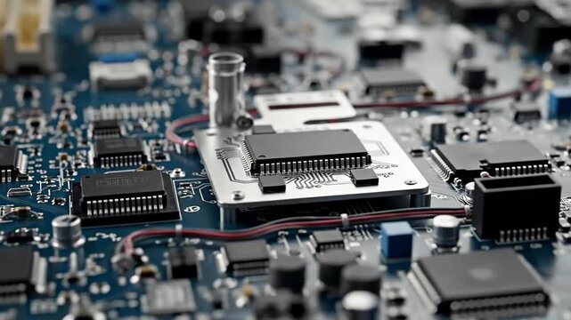 Advanced Microchip Technology on a Blue Computer Circuit Board.