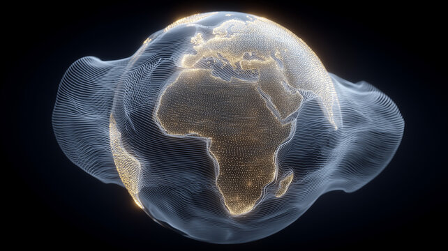 A digital globe formed by luminous particles symbolizing global connectivity, technological evolution and worldwide data flow.
