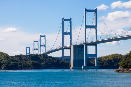 Beautiful Shimanami Kaido Bridge Spanning Seto Inland Sea in Ehime, Japan