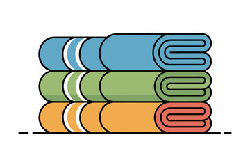 Illustration of a stack of three neatly folded colorful towels with white stripes