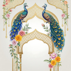 Golden Arches with Peacocks, Roses, and Yellow Flowers floral pink roses isolated on a transparent background