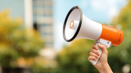 Person holding megaphone transparent