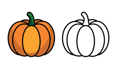 A colorful pumpkin illustration sits next to its outline for coloring.