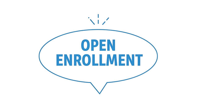 Open enrollment speech bubble with sparkle accents