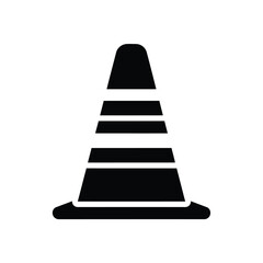 Black traffic cone icon with white stripes safety warning
