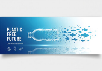 Plastic-Free Future Banner with Plastic Bottle Transforming into Fish