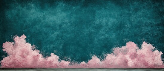 Abstract Pink Clouds Against Teal Textured Background, Artistic Composition.