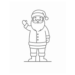 Fototapeta premium Merry Christmas Santa Claus waving cheerfully, a friendly Father Christmas line art illustration for holiday designs, coloring books, and festive projects.