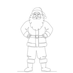 Obraz premium A minimalist continuous line drawing presents a full-body Santa Claus figure, perfect for festive holiday designs and children's coloring activities.