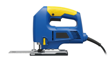 Isolated Jigsaw for Carpentry Work with Electric Power Cord and Blue and Yellow Casing