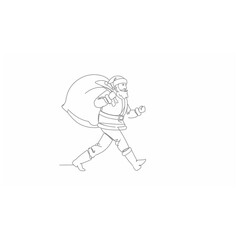 Obraz premium A minimalist continuous line drawing depicts Santa Claus in full body, actively running with his sack of gifts for a festive holiday season.