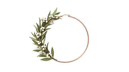 Isolated gold hoop earrings with foliage and white berries for weddings and other events