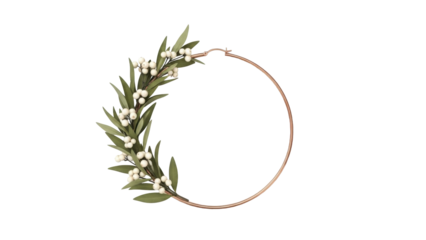 Isolated gold hoop earrings with foliage and white berries for weddings and other events