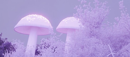 Dreamy Lavender Mushroom Grove: Ethereal Fantasy Landscape with Glowing Fungi