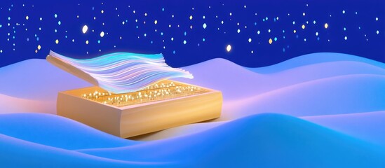 Dreamy Musical Box Landscape with Glowing Notes and Starry Sky