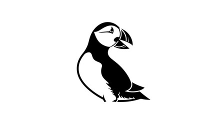 Obraz premium Puffin Silhouette A Striking Black and White Bird Illustration.