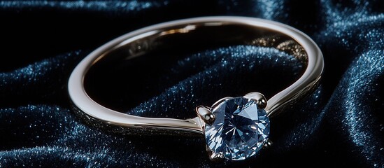 Exquisite Blue Diamond Solitaire Ring on Dark Glittering Velvet Surface