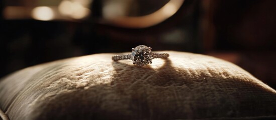 Exquisite Diamond Engagement Ring Gleaming on Textured Surface with Dramatic Lighting