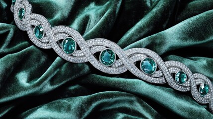 Exquisite Diamond and Emerald Bracelet Adorned on Rich Emerald Velvet