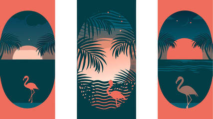 Dreamy flamingo art evoking tropical sunset vibes, perfect for travel, design, or summer themes, available for download, originally scalable vector graphics