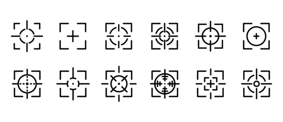 Fototapeta premium Set of target aim icons. Take aim target icon accuracy focused Sniper aim. Focus cursor on the target. Focus icon for aiming, archery, shooting, navigation vector icons set in transparent background.