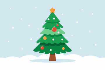 Stylized christmas tree with ornaments in a snowy landscape