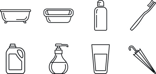 Simple line icons of household, personal care, and daily objects