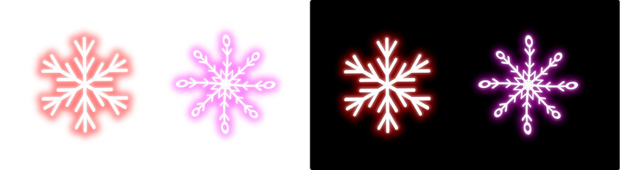 PNG image of Four neon snowflakes in red pink and purple glow against a perfect for winter holiday decorations and festive seasonal designs on transparent background