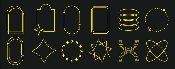 Golden art deco ornaments geometric frame. Arabic antique decorative gold border, retro geometric ornamental frame and ornate golden corners. vector illustration