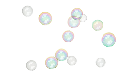 Isolated floating soap bubbles against a clean canvas of empty space, shimmering and transparent