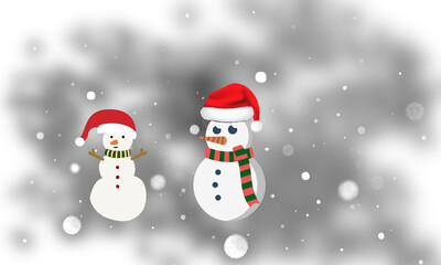 PNG image ofTwo cheerful snowmen wearing santa hats and colorful scarves stand amidst a flurry of snowflakes against a dark winter night background festive and joyful on transparent background
