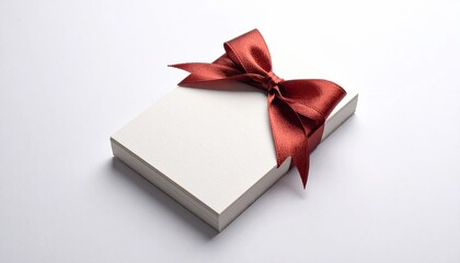 Elegant white gift box with a luxurious red satin ribbon bow.