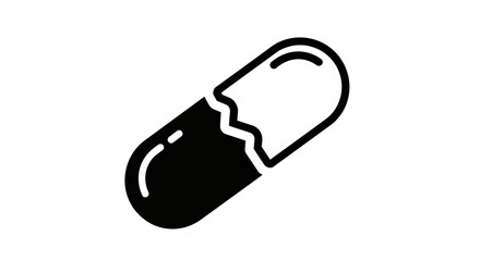 Broken Capsule Pill Icon Medical Treatment and Healthcare Concept.