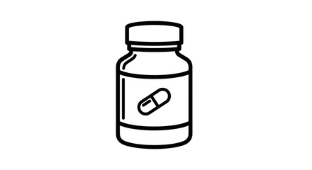 Outline Illustration of a Pill Bottle for Medical Use.