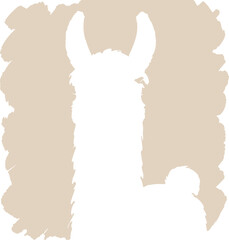 A bold silhouette of a llama against a textured beige background, creating a striking minimalist and rustic graphic design.
