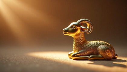 Polished golden lamb figurine on velvet surface, elegant premium Easter design, cinematic light, empty backdrop for text