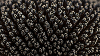 close up of a carpet of black and white, Macro Shot of Dewy Mushroom Gills: Close-Up Nature Texture and Details