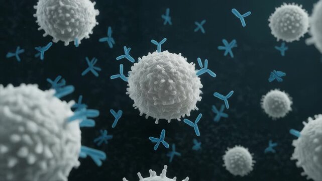 Immune response antibody white blood cell immune system antigen immunity visual showing microscopic immune defense and hopeful medical research into therapy and protection