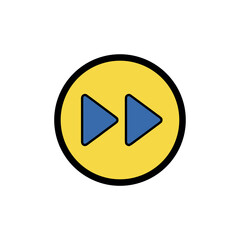 Forward Button Symbol With Yellow Circle Outline And Blue Arrows On Black Background Representing Fast Forward Or Next Action In Digital Interface