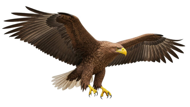Isolated Bird of Prey Wings Spread Ready to Attack a Prey Landing Down in Flight Movement - Powered by Adobe