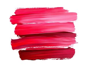 Multiple horizontal swatches display a gradient of rich pink and red cosmetic colors against a stark white background.