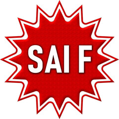 A red starburst shape with the letters saif prominently displayed inside