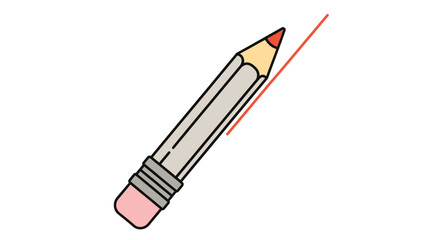 Illustration of a gray pencil with a red tip and a pink eraser on a white background at an angle