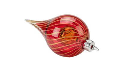 Isolated red and gold teardrop blown glass Christmas tree ornament festive holiday decor