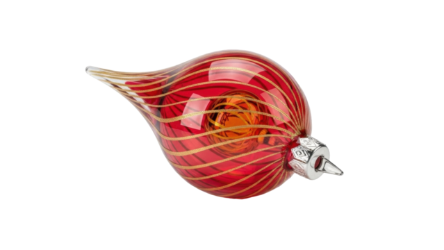 Isolated red and gold teardrop blown glass Christmas tree ornament festive holiday decor